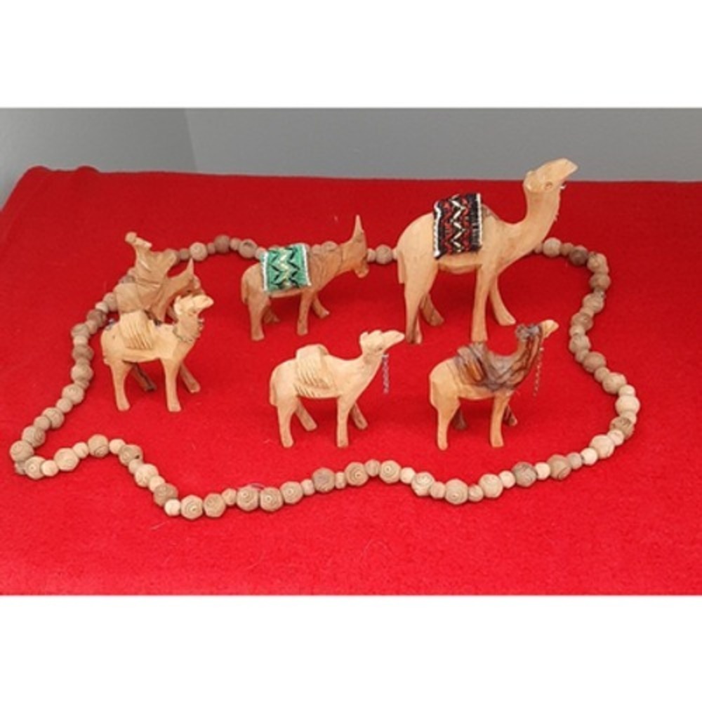 Vtg Nativity Camel Caravan hand carved wood wooden camels beads Lot of 7